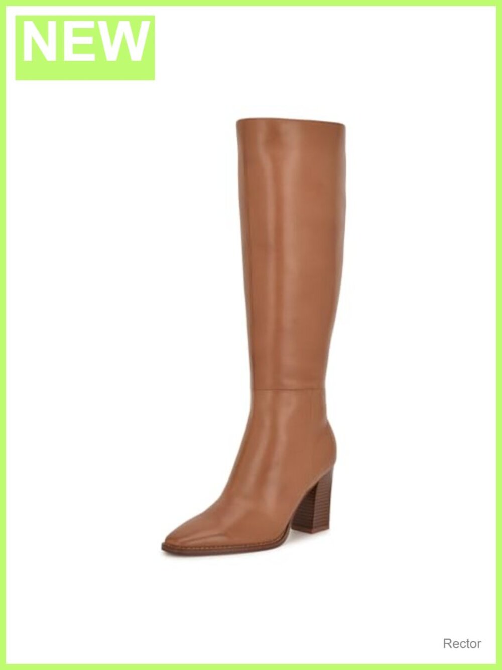 Wide Calf Knee High Boots Leather Block Heel Square Toe Zip Closure Dress Boots